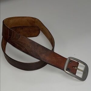 Source Unknown Brown Stamped Leather Belt w/ metal buckle